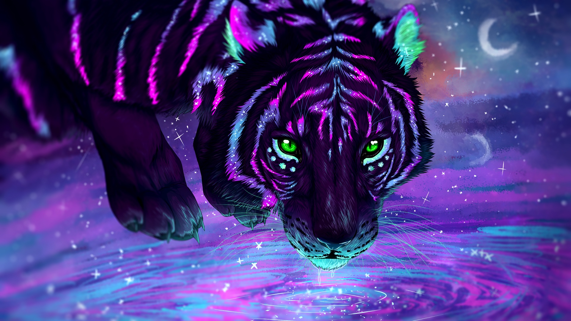 Tiger 4K Wallpaper, Neon, Digital paint, Glowing, Graphics CGI, #5097