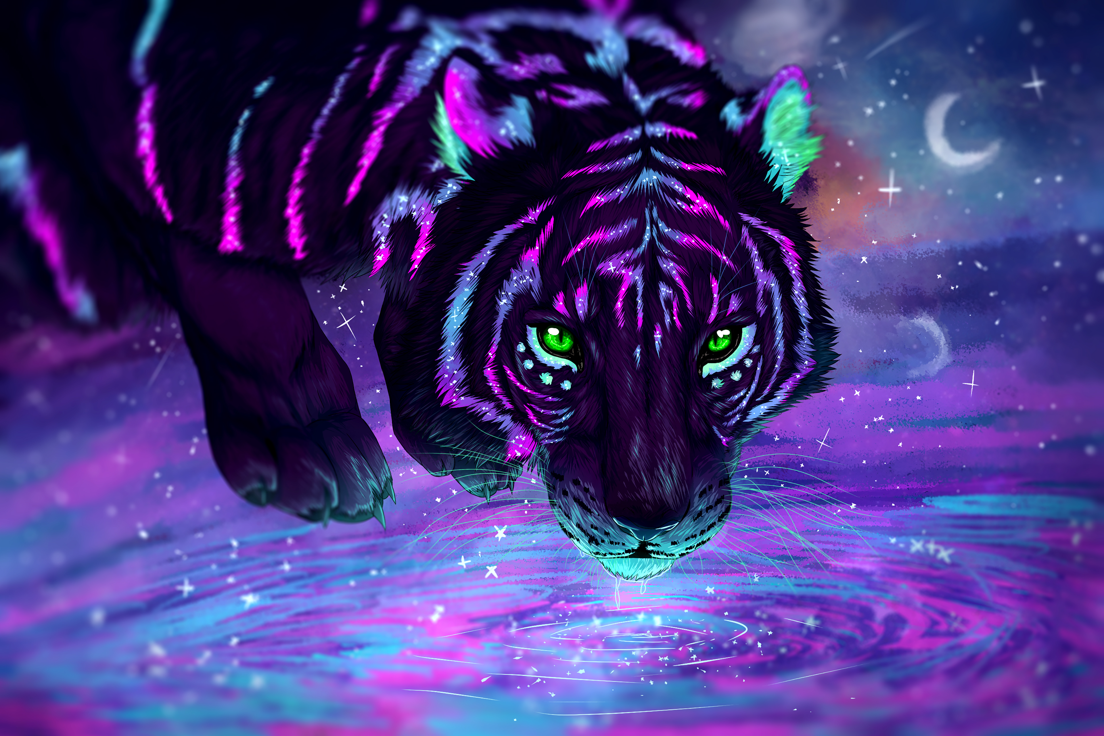 Крутые картинки на телефон. Неоновый тигр. Фиолетовый тигр. Разноцветный тигр. Красивые Неоновые животные.