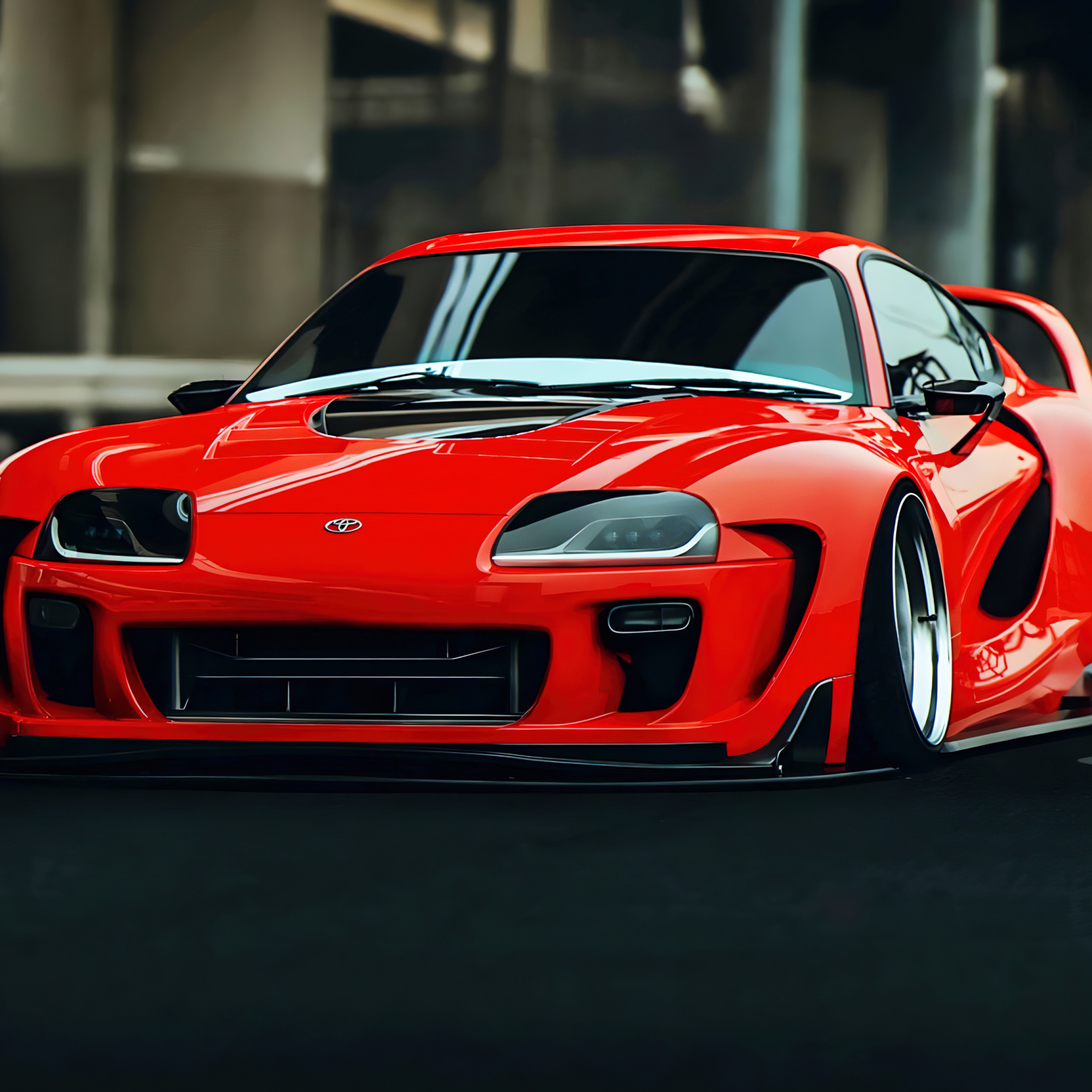 Toyota Supra Mk4 Wallpaper 4K, Widebody, AI art, Red cars