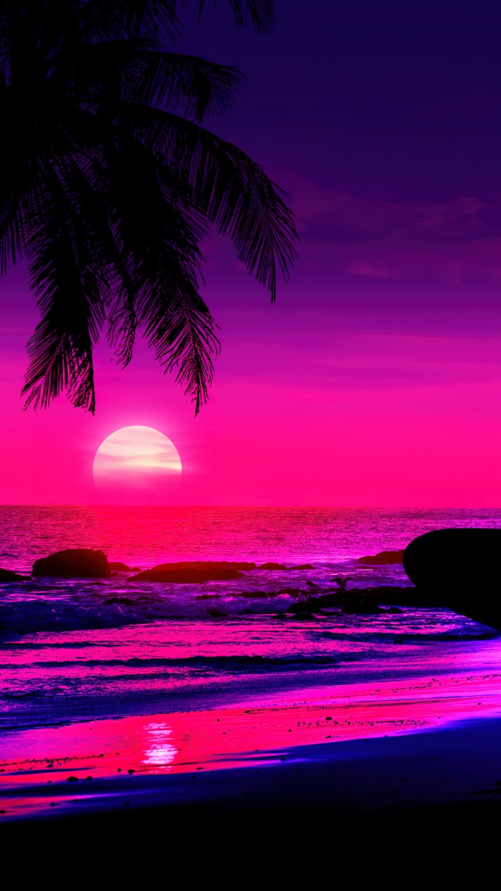 Sunset Beach Coast Scenery 4K wallpaper download