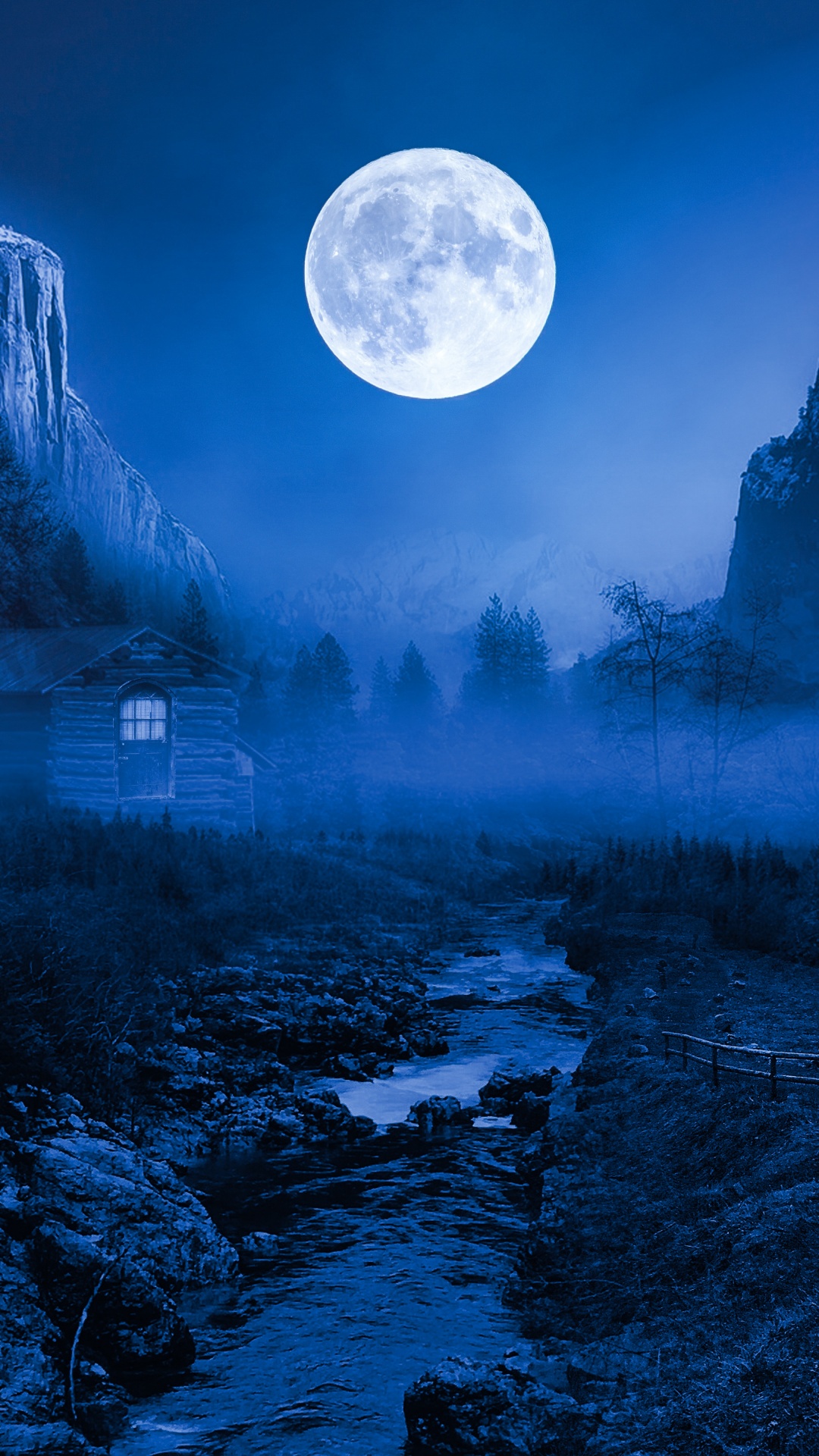 Twilight Moon Wallpaper 4K, Night time, Landscape, Forest