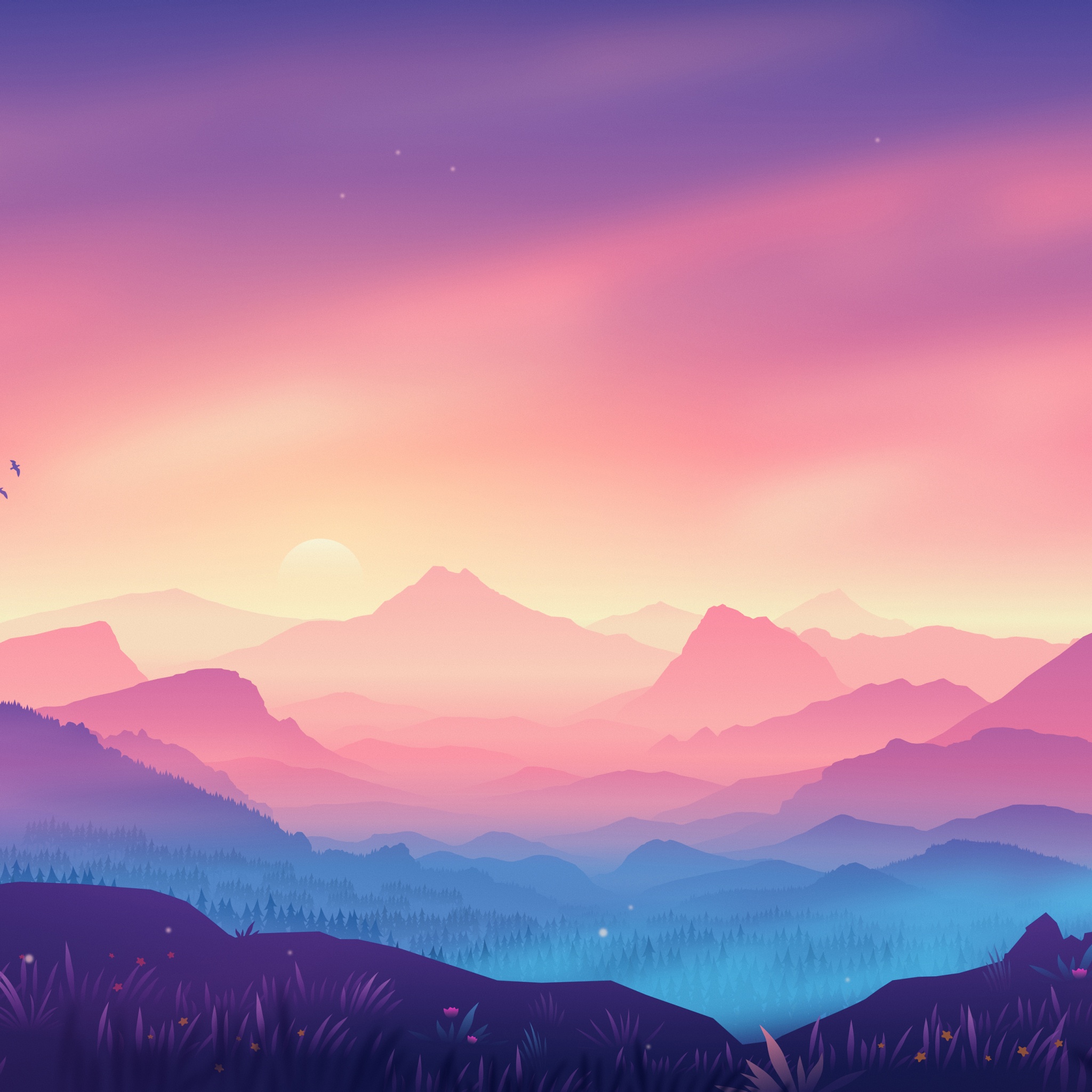 Valley 4K Wallpaper, Landscape, Mountains, Gradient background ...