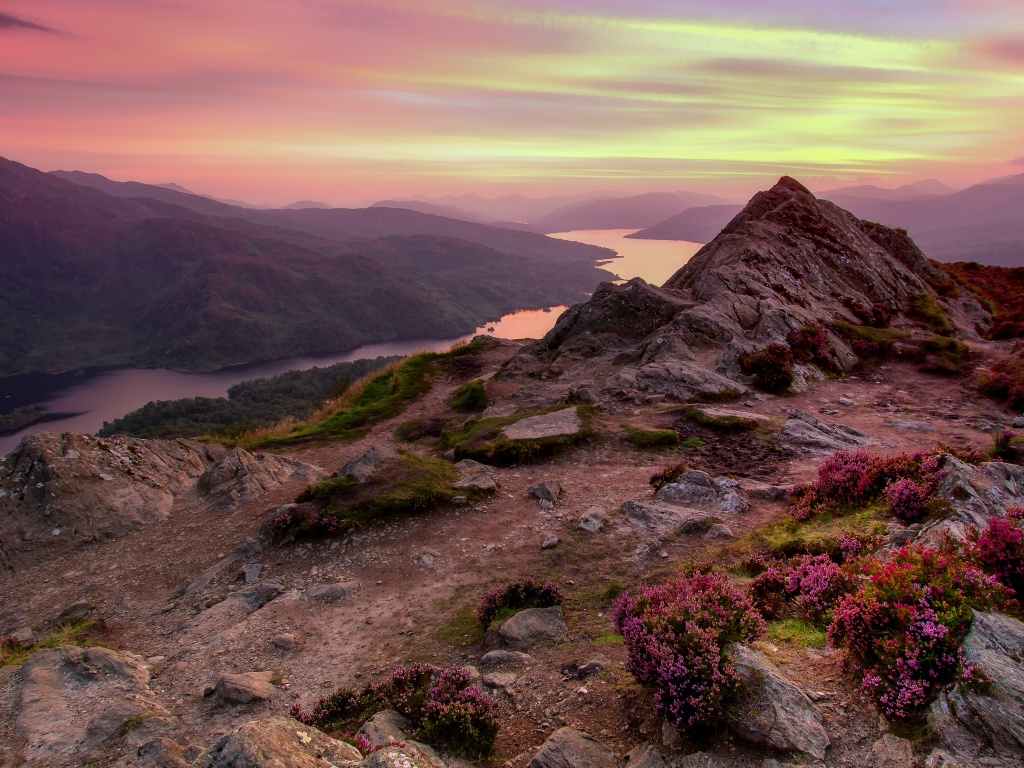 Loch Katrine Wallpaper 4K, Viewpoint, Scotland, Sunset