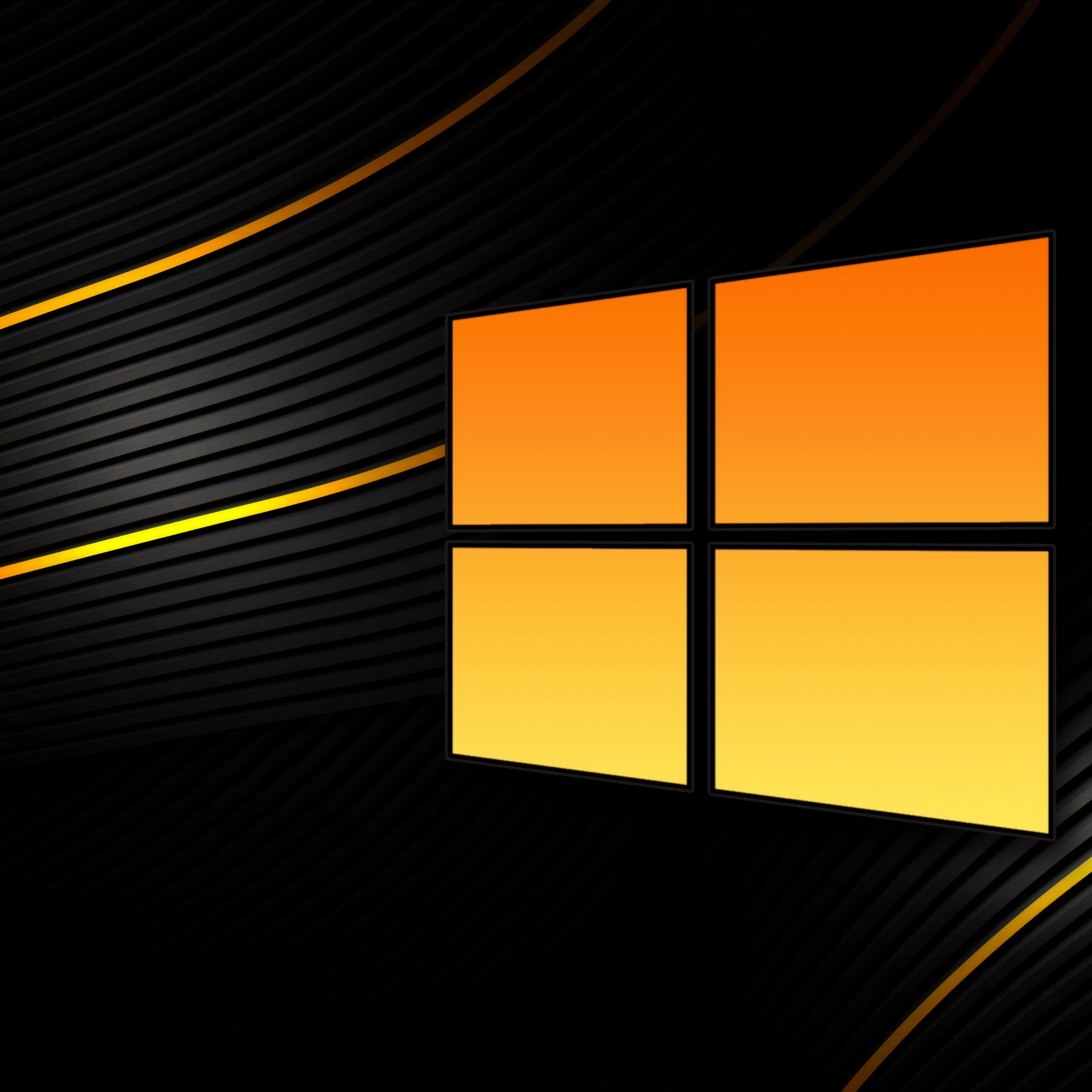 Windows 10 Wallpaper 4K, Black background, Abstract, Yellow, 5K, 8K