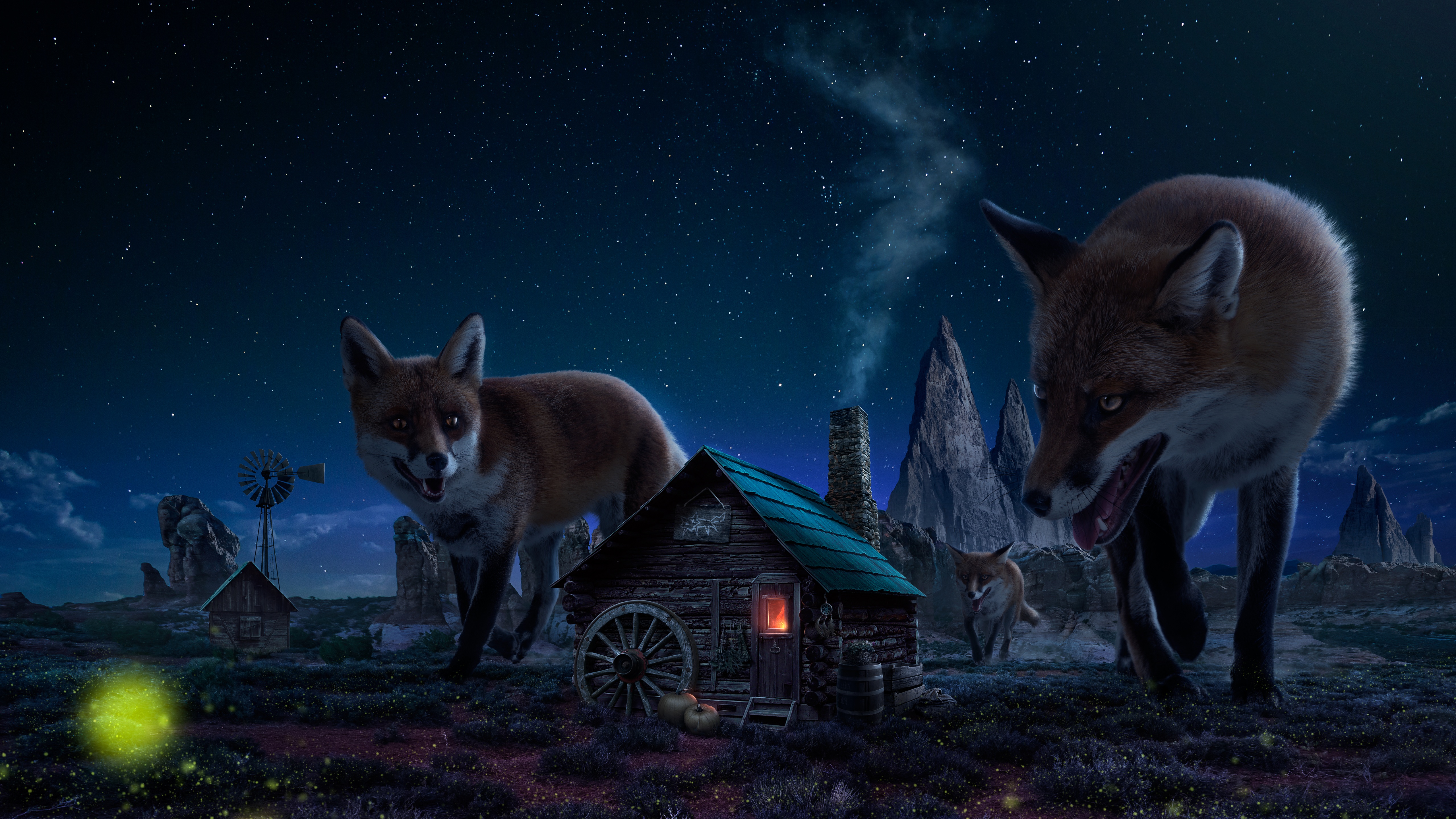Witch House Wallpaper 4K, Fox, Wild animals, Fantasy, #3840