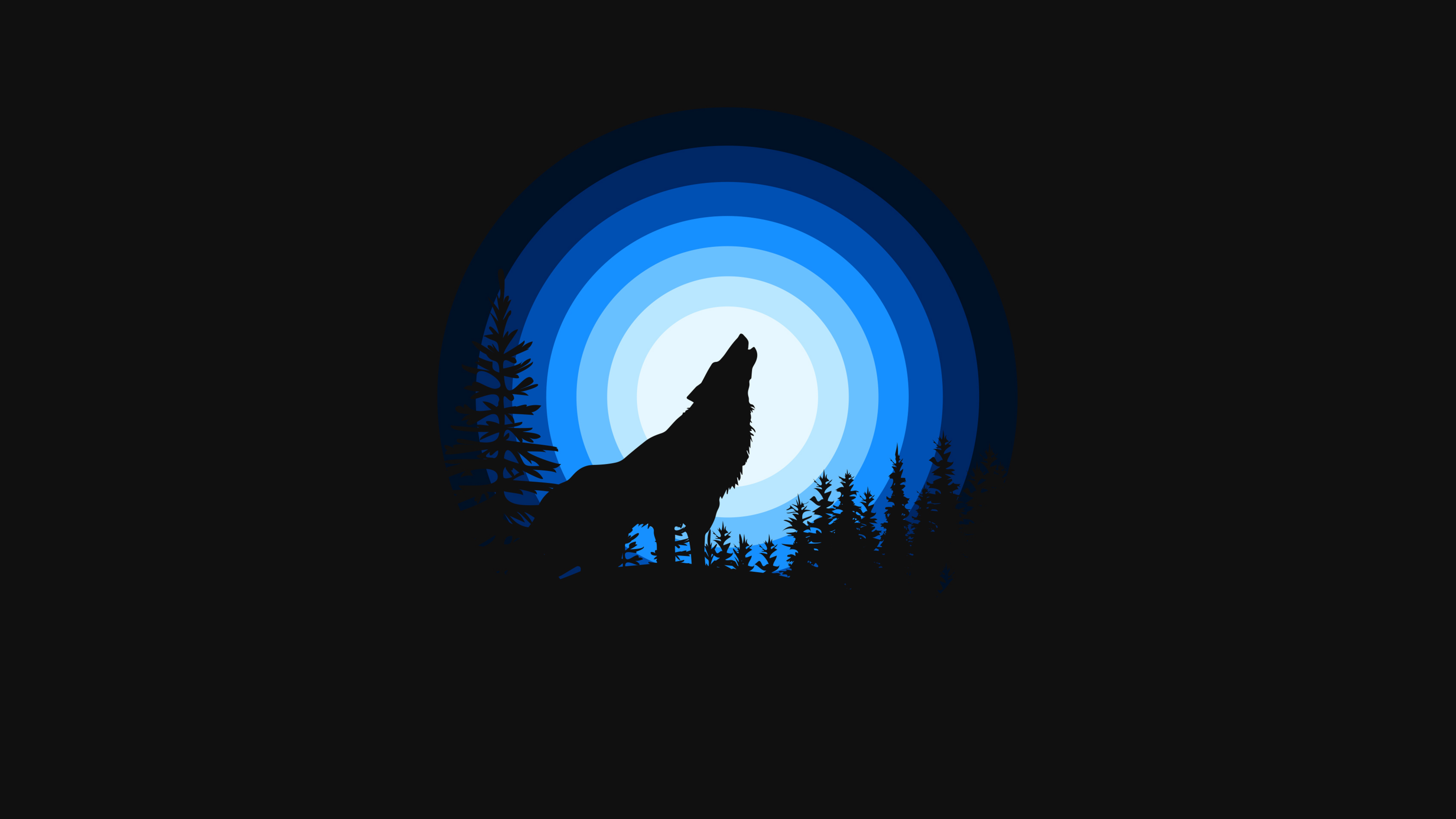Wolf 4K Wallpaper, Howling, Silhouette, Black background, Blue, Black