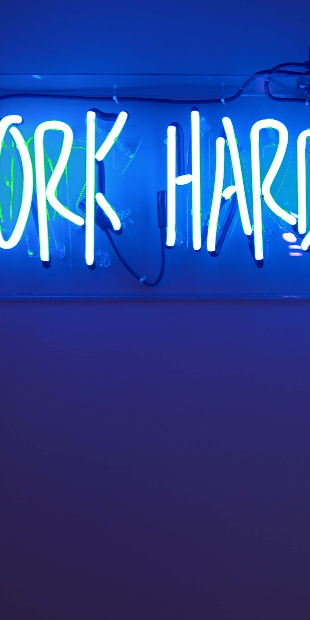 Work harder Wallpaper 4K, Neon Lights, Blue background, Motivational