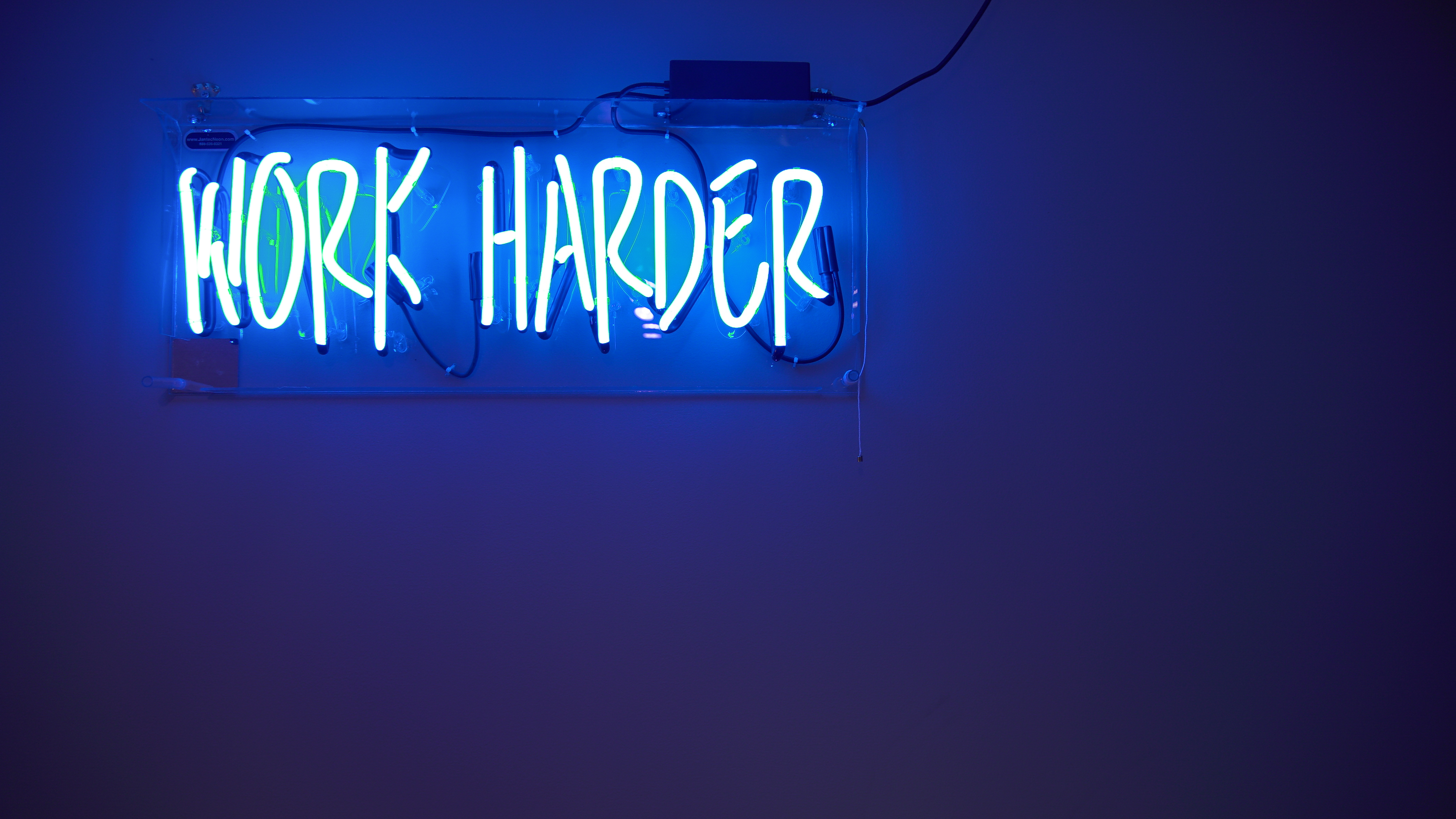 Work Harder Wallpaper 4k Neon Lights Blue Background Motivational Quotes 2453