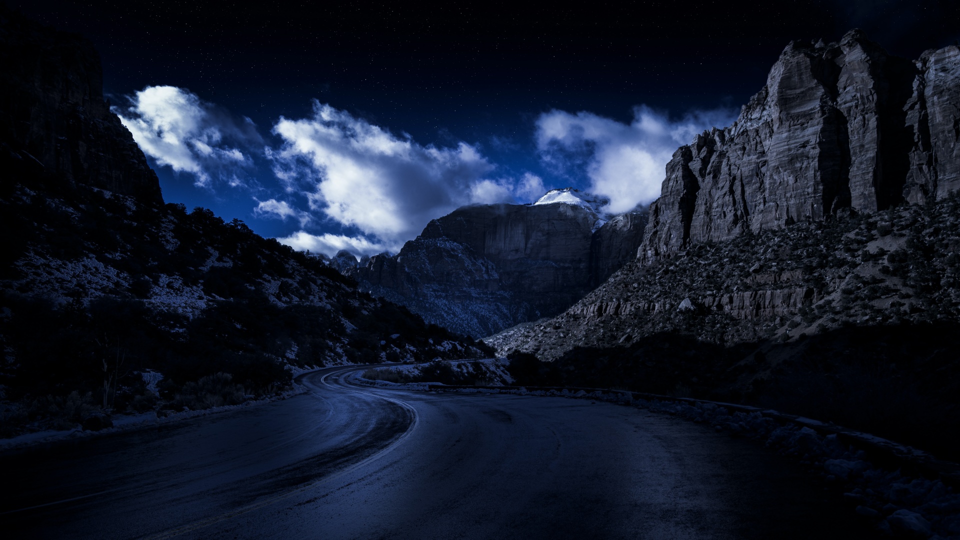 Zion National Park 4K Wallpaper, Road, Night, Rocks, Dark, 5K, 8K