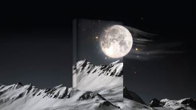 Moon, Cold night, Snow mountains, Magical, Surreal
