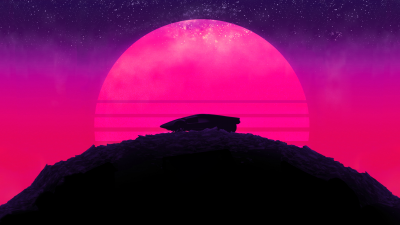 Neon background, Sunset, Sports cars, Synthwave, Pink background