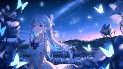 Anime girl, Dream, Lonely, Butterflies, Surreal, 5K, Beautiful