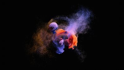Particle explosion, AMOLED, Simulation, Black background, 5K