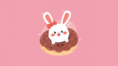 Cute rabbit, Kawaii food, Kawaii rabbit, Pastel pink, 5K, Pastel background, Kawaii donut