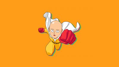 Saitama, Yellow background, Cartoon, One Punch Man, 5K, Simple