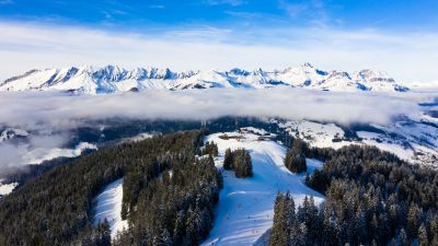 Alps mountains, Winter, Daytime, Landscape, Panorama, Forest, 5K