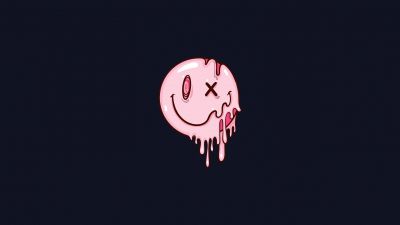 Drippy smiley, Cute smiley, Melting smiley, Dark background, Simple
