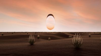 Surreal, Desert, Reflection, 3D, Glass, 5K, Dusk
