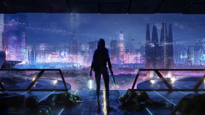 Cyberpunk Wallpaper 4K, Red background, girl, Futuristic