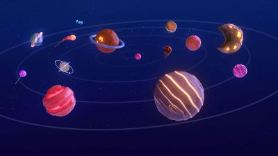 Solar system, Planets, Outer space, Blue background, Blue aesthetic, Dark theme, Windows 11 22H2, Stock