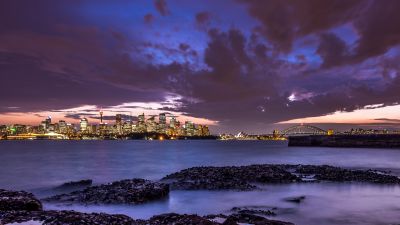 Sydney, Cityscape, Australia, Dusk, City lights, Night City, Sydney Harbour, 5K