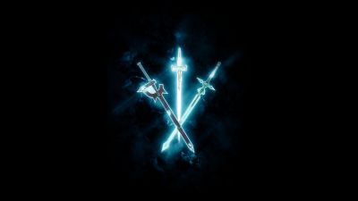 Sword Art Online, Elucidator sword, Dark Repulser sword, SAO, Dark background, Kirito swords, 5K