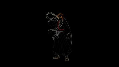 Ichigo Kurosaki, Black background, 5K, Bleach, Minimalist
