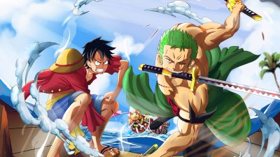 Monkey D. Luffy, Roronoa Zoro, One Piece, Three Sword Style