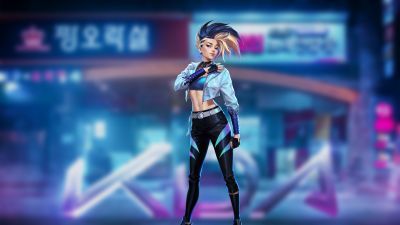 KDA Akali, K-pop, Neon background, League of Legends, 5K, 8K