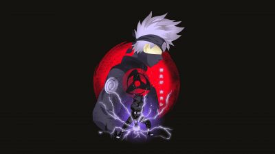 Kakashi Hatake, Naruto, Dark background, Sharingan, 5K