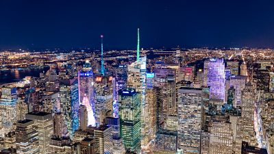 New York City, Nightscape, Skyline, Urban, Cityscape, Night City, City lights, 5K, USA