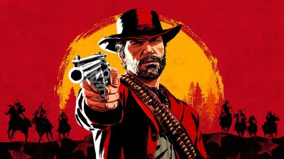 Arthur Morgan, RDR2, Rockstar Games, Red background, Red Dead Redemption 2