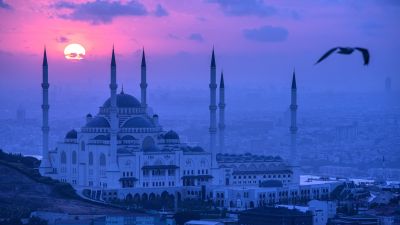 Blue Mosque, Istanbul, Sunset, Sultan Ahmed Mosque, Turkey, Ancient architecture, 5K, Sunset, Islamic, Arab, Spiritual