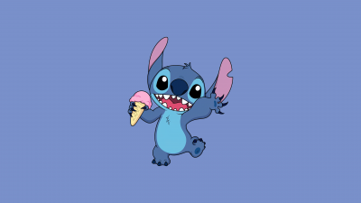 Stitch, Disney, Cartoon, Blue background, 5K