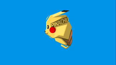 Pikachu, Minimalist, Pokemon, Blue background, 5K, 8K