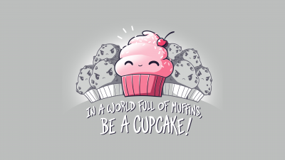 Muffins, Cupcake, Kawaii cupcake, Cute quotes, Pink, Grey background, 5K, 8K
