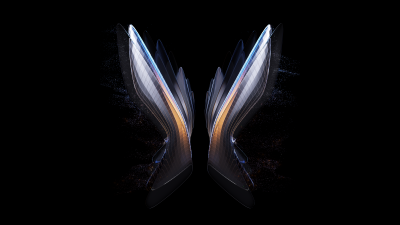 Symmetric, Abstract background, Black background, Angel wings, Fold phone