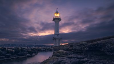 Lighthouse, Geneva, Switzerland, Dusk