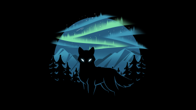 Wolf, Aurora Borealis, Black background, 5K, 8K