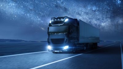 Truck, Night, Highway