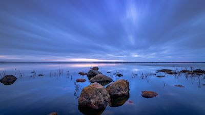 Lake, Sweden, Blue, Rocks, Cold, Morning, 5K