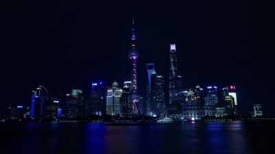 Shanghai, China, Cityscape, Night, City lights, Reflection, 5K