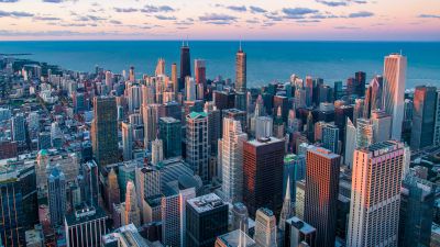 Skyline, Chicago, United States, Cityscape, Aerial view, Skyscrapers