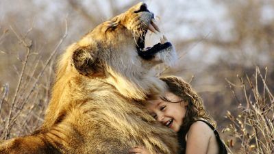 Lion, Cute Girl, Cute child, Laughing, Roaring, Wild, Adorable