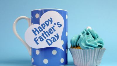 Happy Fathers Day, Mug, Cupcake, Blue background