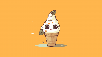 Kawaii ice cream, Cute face, Kawaii cartoon, 5K, Yellow background