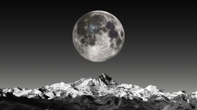 Moon, Mountains, Monochrome, 5K, 8K