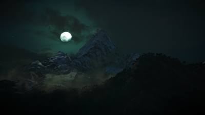 Moon, Mountains, Night, Dark, Forest
