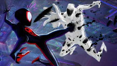 Spider-Man: Across the Spider-Verse, Boss Fight, Spider-Gwen, Miles Morales, Panorama