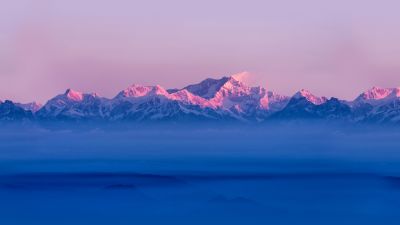 Himalayas, Mountain range, Sunrise, Winter, Above clouds, Mountains, Stock